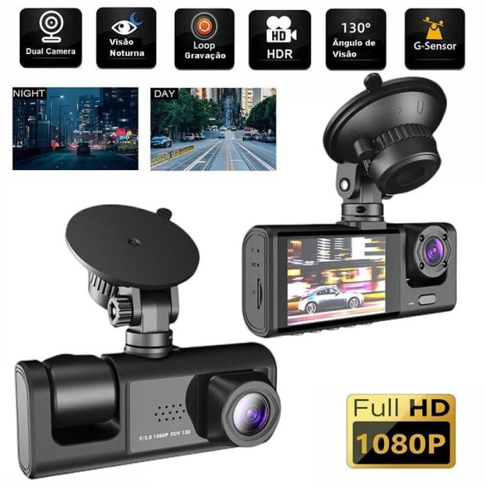 camera de seguranca veicular 3 em 1 dianteira e traseira 1080p hd 64gb dashvision soutipoa