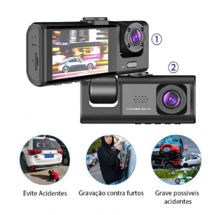 camera de seguranca veicular 3 em 1 dianteira e traseira 1080p hd 64gb dashvision soutipoa