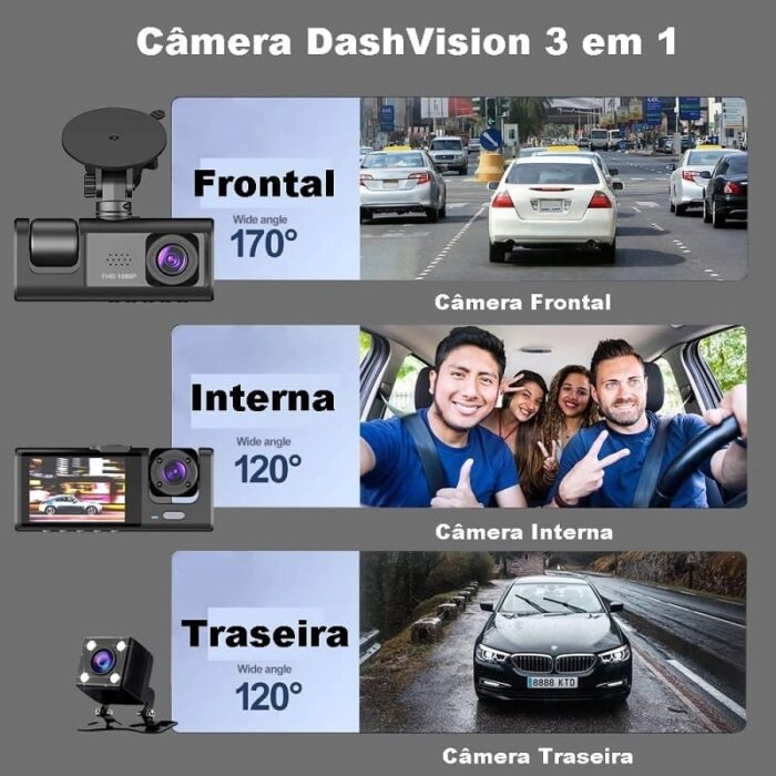 camera de seguranca veicular 3 em 1 dianteira e traseira 1080p hd 64gb dashvision soutipoa