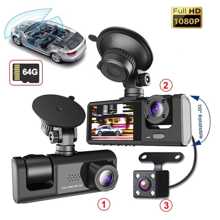 camera de seguranca veicular 3 em 1 dianteira e traseira 1080p hd 64gb dashvision soutipoa